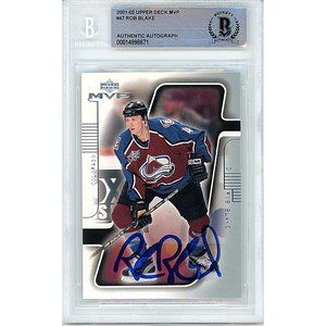 Rob Blake Signed 2001-02 Upper Deck MVP Hockey Card Beckett Avalanche Autograph